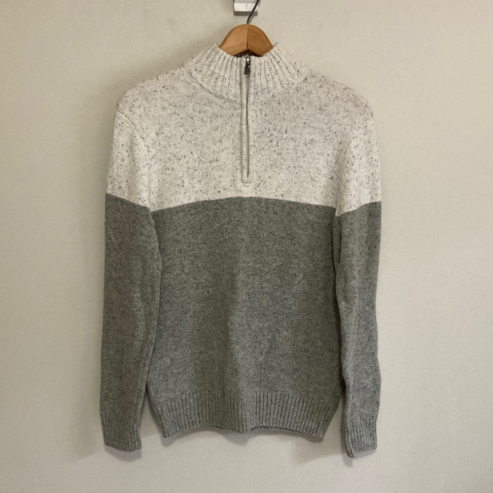 Sonoma Men's Two-Tone Zip-Up Sweater, collared quarter zip, Size Small, Gray